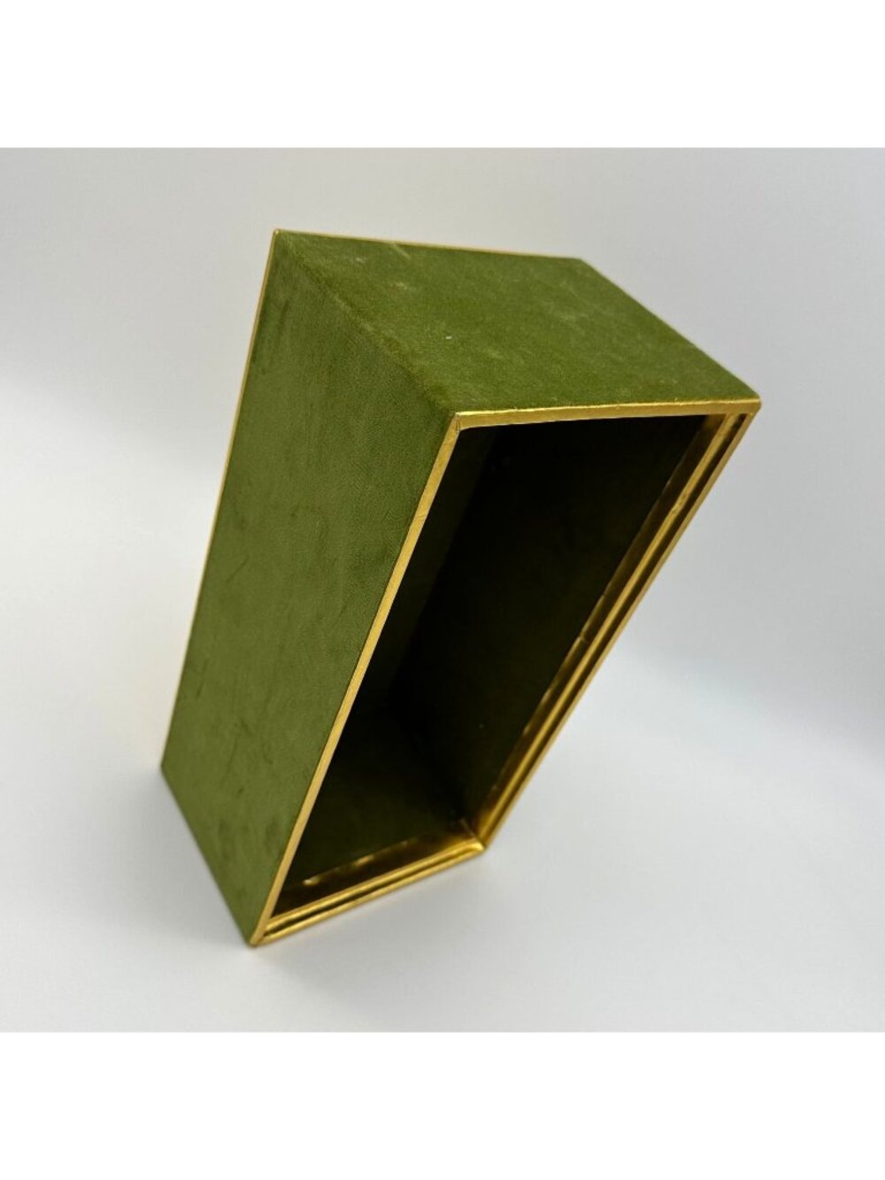 Vintage Faberge Avocado Green Velvet Box Mid Century Riser Storage Container 70s